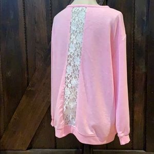 George cozy pink back lace sweater